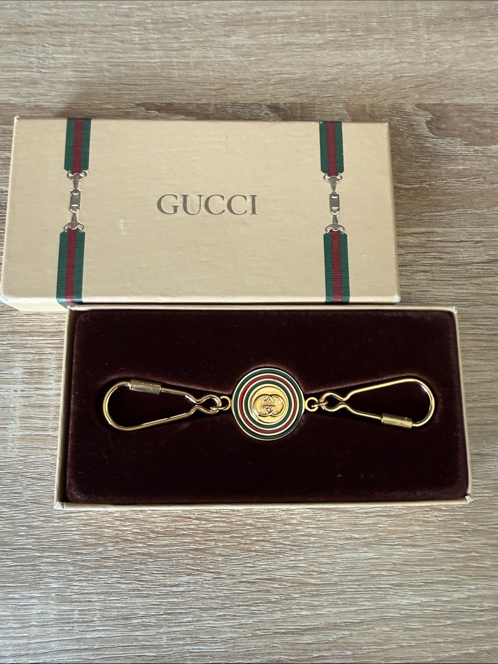 Like New🔥Vintage Gucci Gold-Tone Double Clip Key Chain with Vintage Box❣️